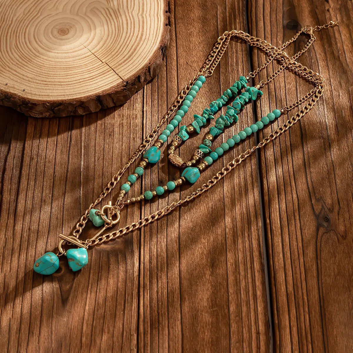 KunJoe 3Pcs Vintage Blue Natural Stone Beads Choker Necklaces for Women Bohemia Geometry Pendant Necklace Trendy Neck Jewelry