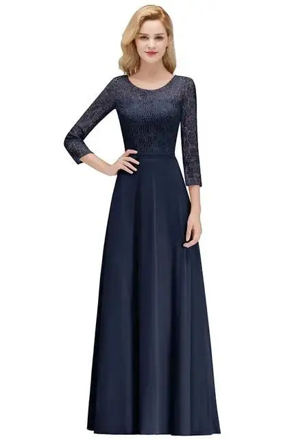 BABYONLINE In Stock Bridesmaid Gown Long Sleeve Floral Lace Appqulies Chiffon A-line Skirt Boho Wedding Party Guest Gown