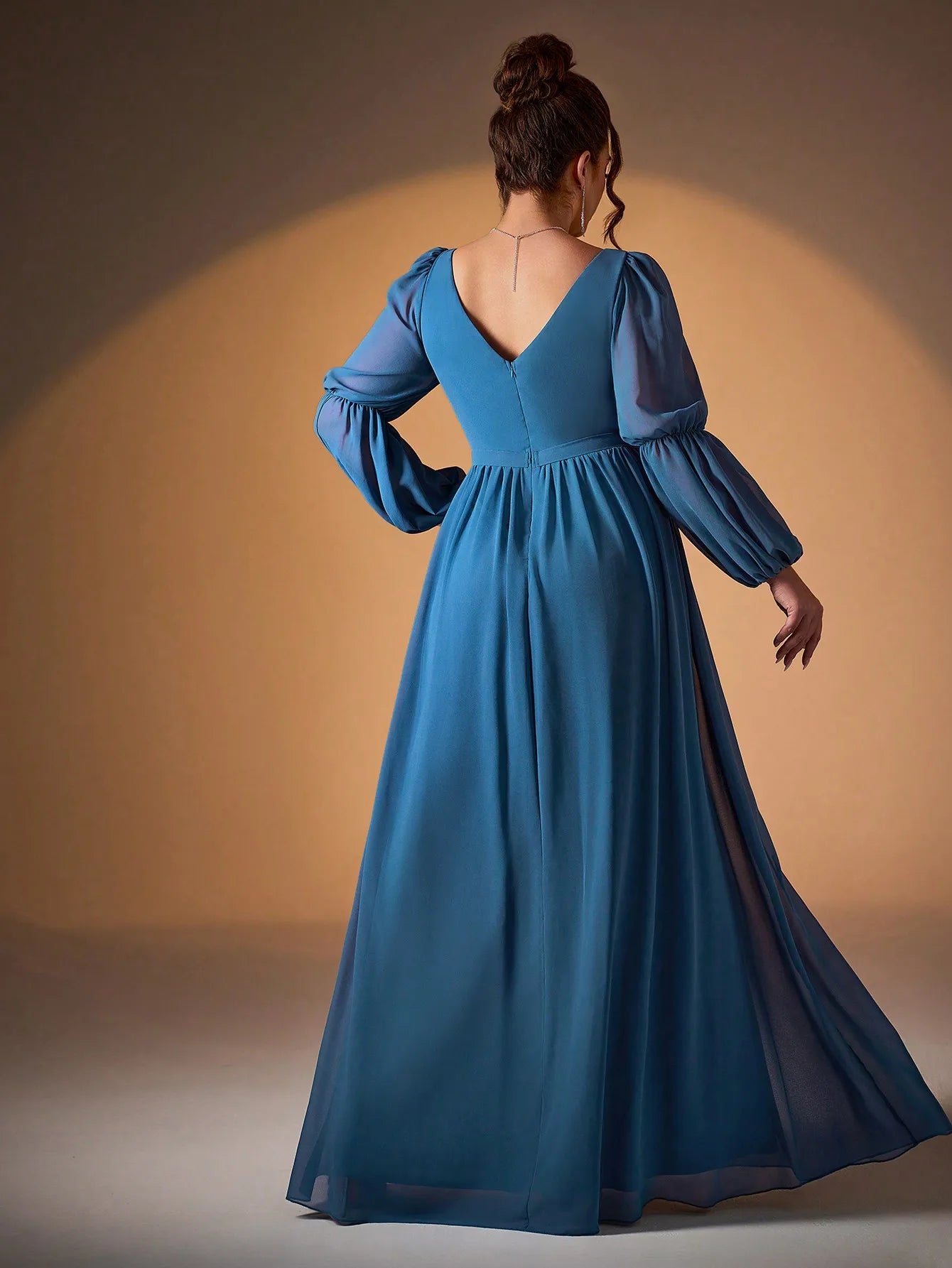 Mgiacyv-neck pearl chiffon double lantern long-sleeved grand swing high-end evening dress