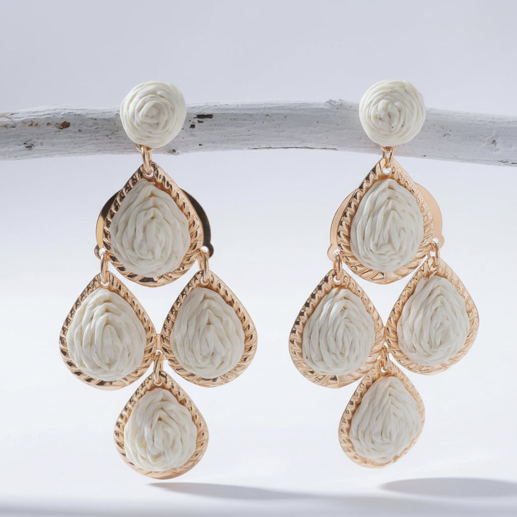 Women's Bohemian Fashion Handmade Water Drop Long Earrings Colorful Rattan Knit Raffia Hanging Party Jewelry Accessory