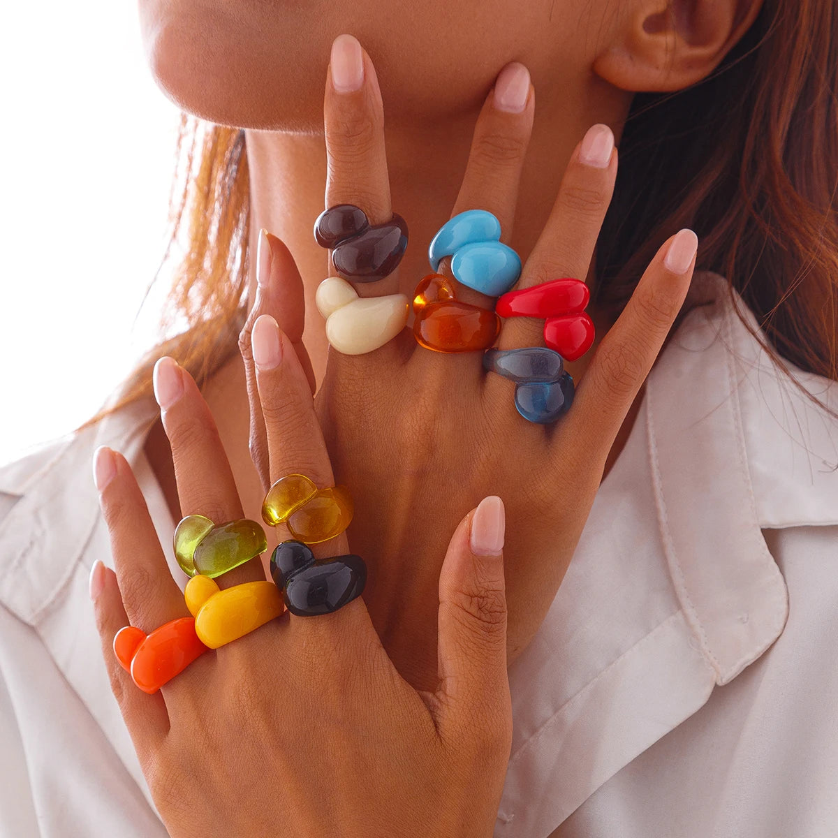 Ingemark Multicolor Resin Water Drop Chunky Rings Women Boho Geometric Open Cuff Finger Rings Y2K Wed Jewelry Party Accessories