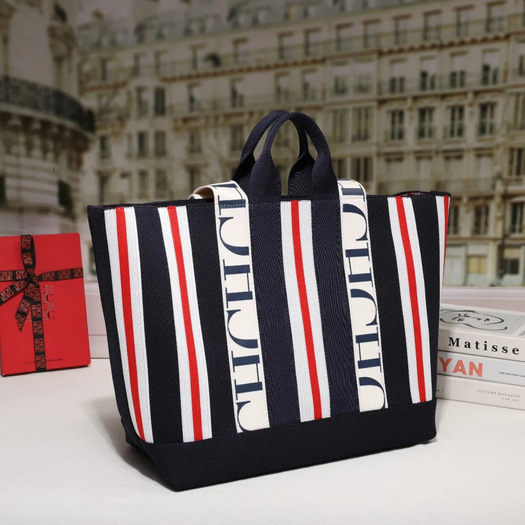 Women's Tote Bag Simple Stripe Design Women's Shoulder Bag Letter Print Large Capacity Commuter Style Classic Ladies Crossbod