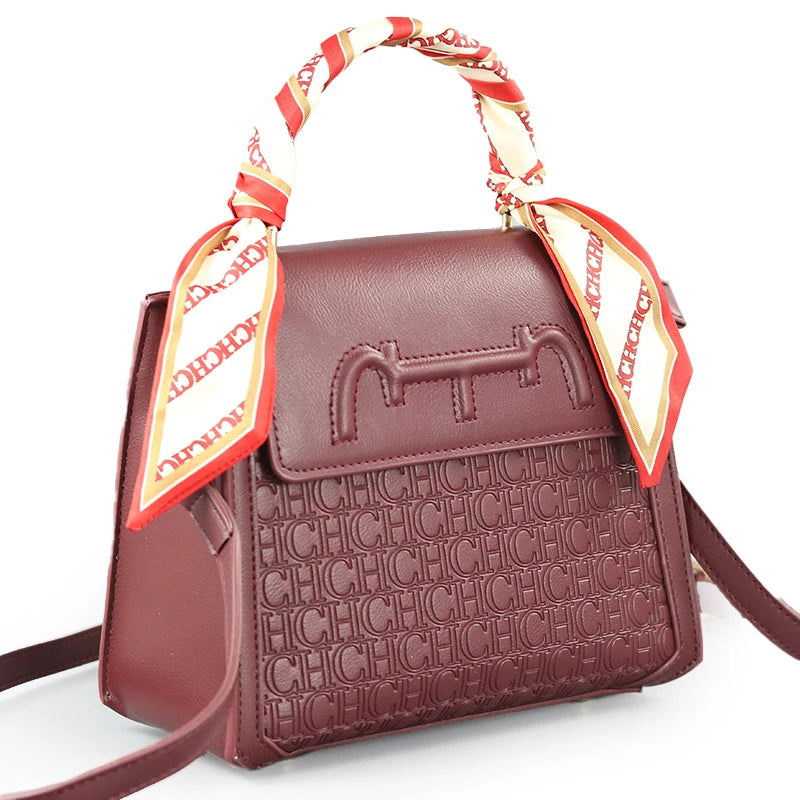 CH Women's Monogram Embossed Crossbody Bag with Scarf Handle & Horsebit Detail Fashion Shoulder Bag for Daily/Party