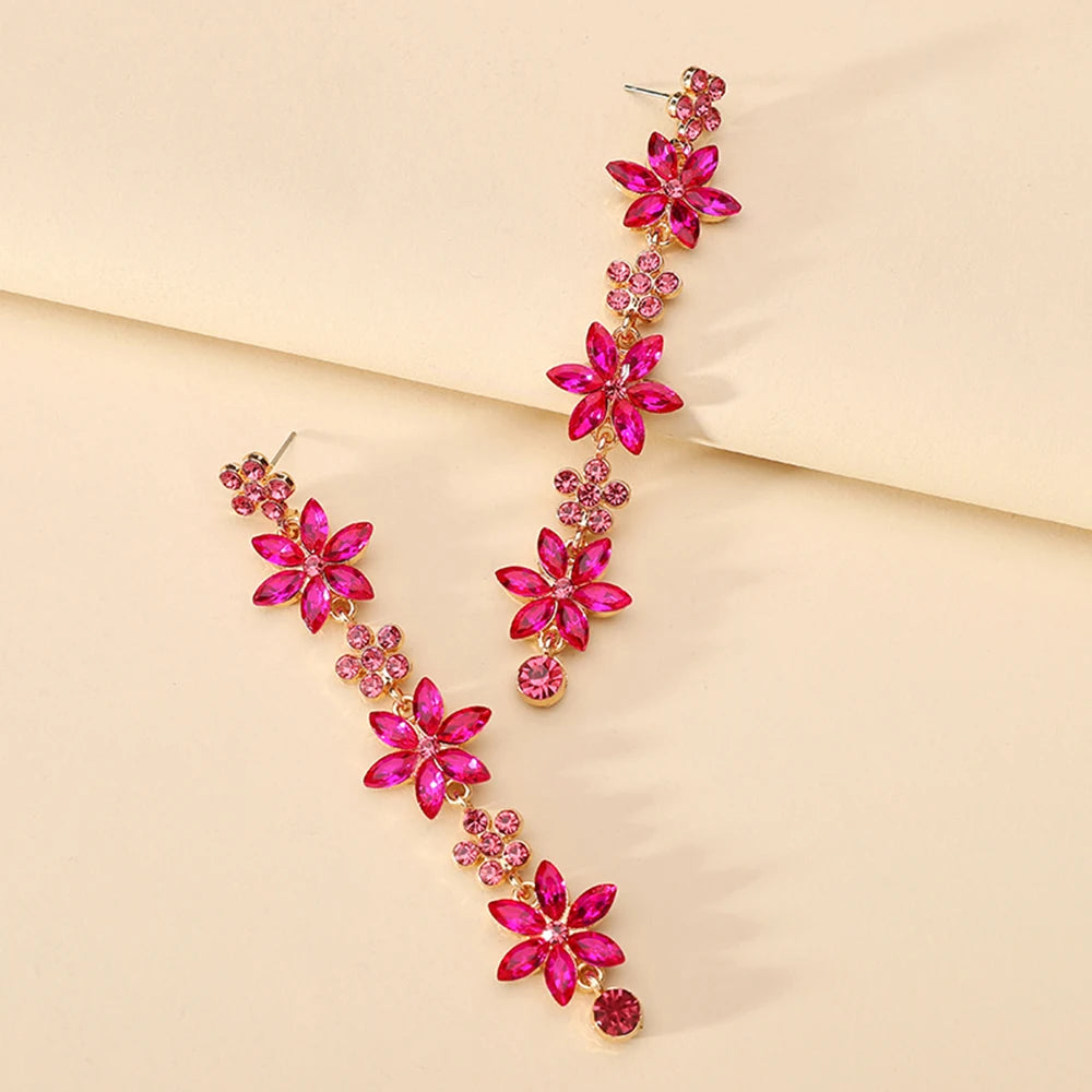 Romantic Shiny Glass Flower Dangle Drop Earrings