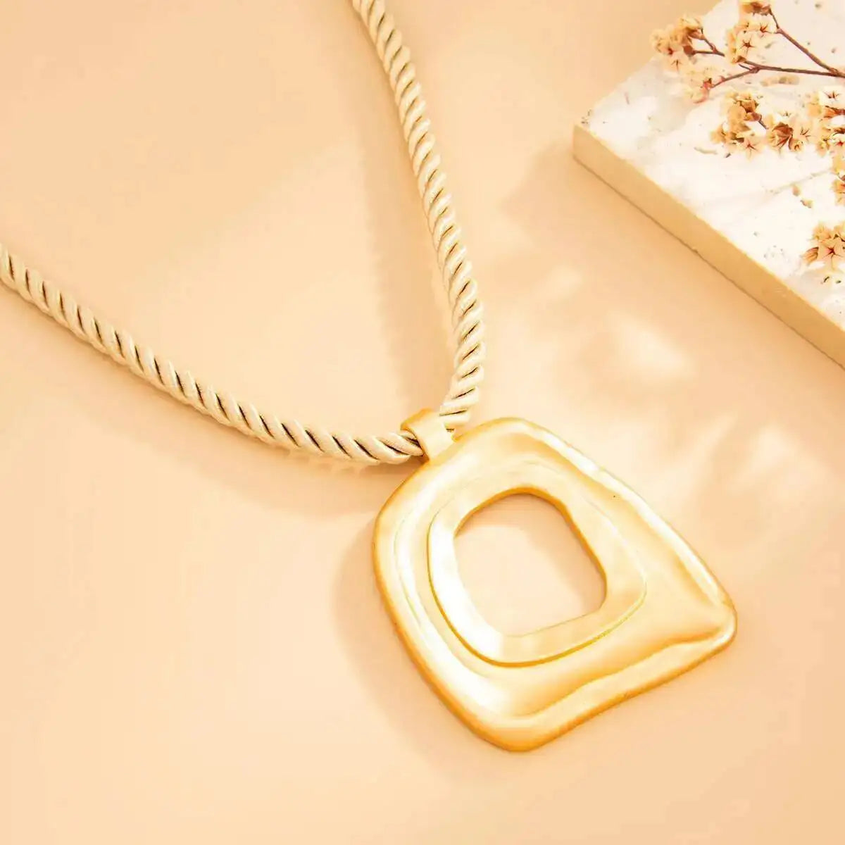 KunJoe Hip Hop Hollow-out Geometric Square Pendant Necklace Women 2026 Fashion Adjustable Rope Chain Necklace Party Jewelry Gift