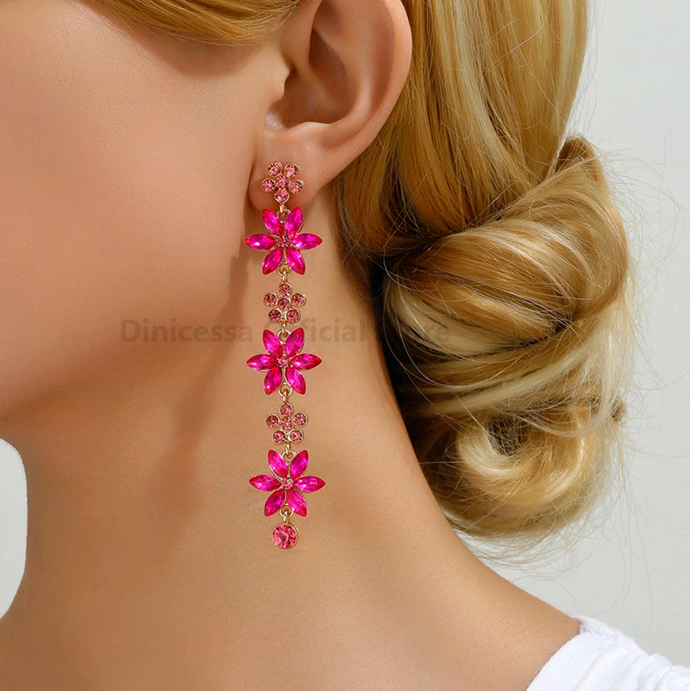 Romantic Shiny Glass Flower Dangle Drop Earrings