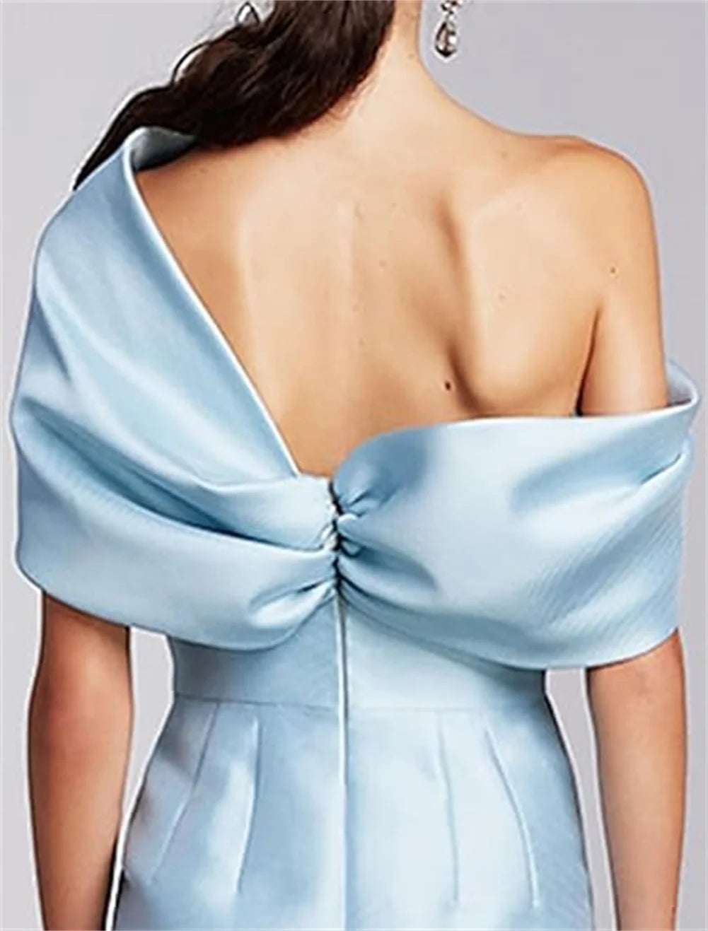 Women Mermaid Satin Floor Length Evening Gowns Sheath High Side Slit One Shoulder Ruched Backless Wedding Guest Dress