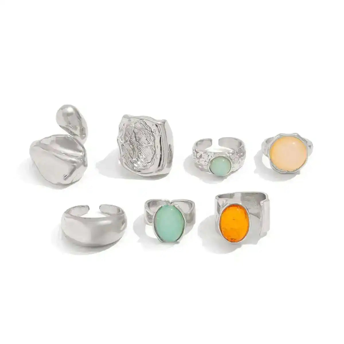 Salircon 7Pcs/Set Trendy Colorful Crystal Open Rings for Women Luxury Chunky Finger Rings Fashion Banquet Jewelry Accessories