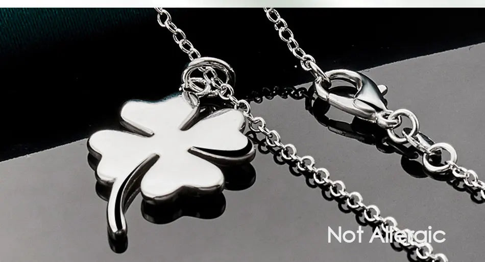 DOTEFFIL 925 Sterling Silver Four-Leaf Clover Pendant Necklace 16-30 Inch Chain For Woman Fashion Wedding Charm Jewelry