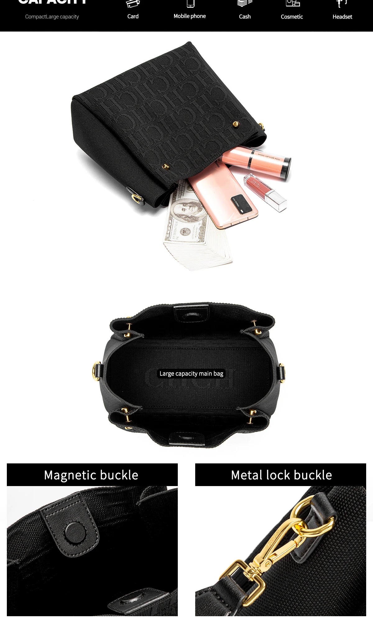 Crossbody Bag Synthetic Leather Purse for Women, Large Capacity 25.5x22.5x13cm Lightweight Bag, 5 Color Options