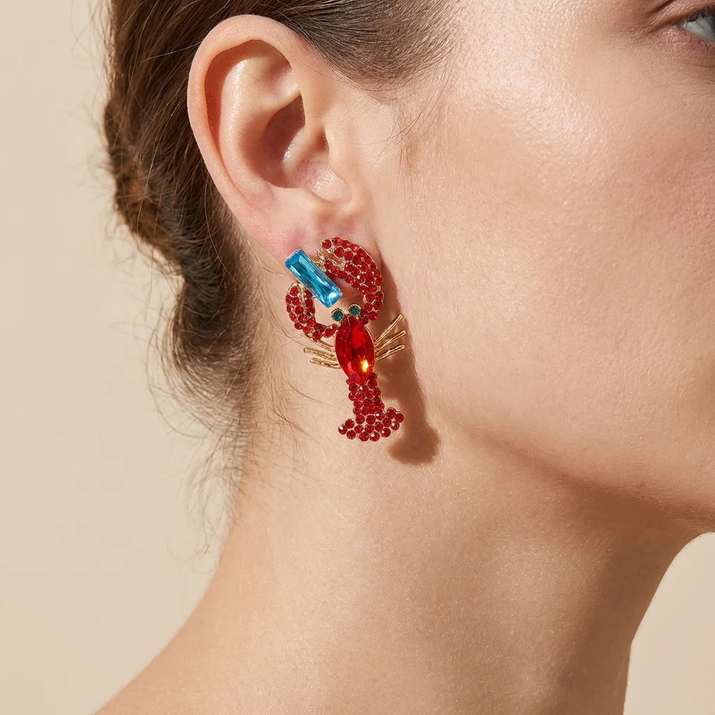 Personality Splicing Lobster Earrings for Women Metal Starfish Shell Animal Dangle Earrings Summer Beach Holiday Party Jewelry