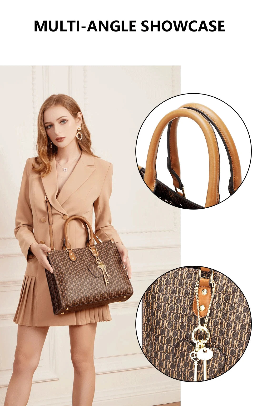 High Quality Hardware Tote Bag with Pendant Minimalist Style Letter Print Large Capacity New Brand Women's Commuter Shoulder Bag