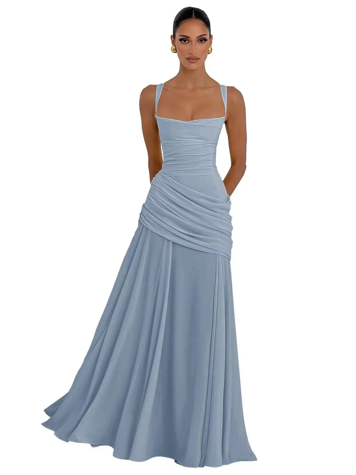 Elegant Chiffon Prom Dresses for Women Spaghetti Straps Long Bridesmaid Dress Square Neck Formal Evening Party Gowns