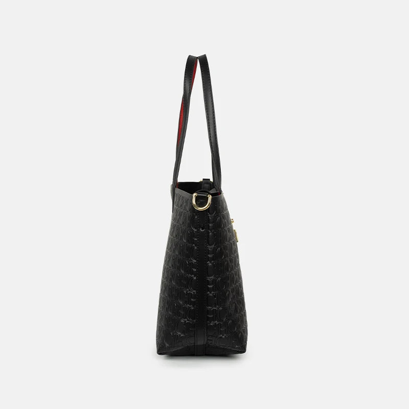 CH Embossed Monogram Tote Handbag Detachable Crossbody Strap Gold Lock Hardware Daily Fashion Women Bag