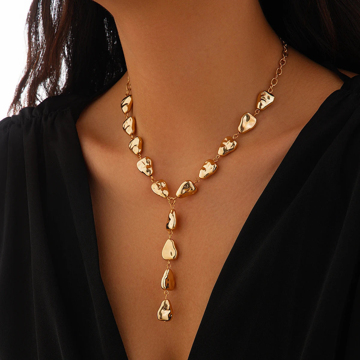 KunJoe Sexy Y-Shaped Long Tassels Necklace for Women Punk Plastics Water Drop Pendent Necklace Lady Neck Jewelry Party Ornament