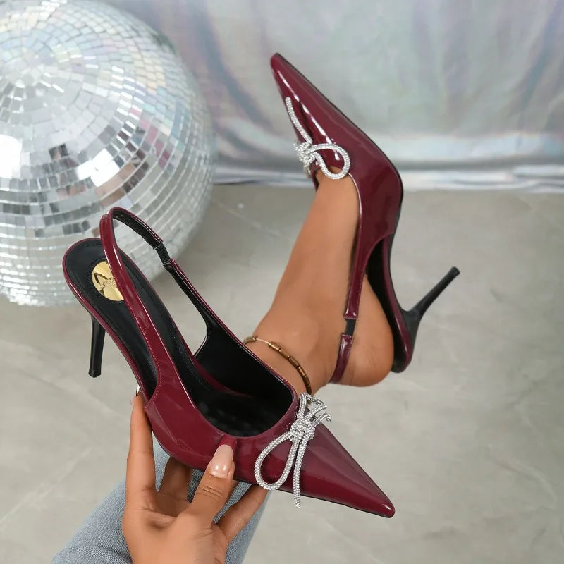 2026 Summer New Women's PU Classic Solid Color Sexy Pointed Toe Sandals Outdoor Casual Comfortable Office Women's High Heels