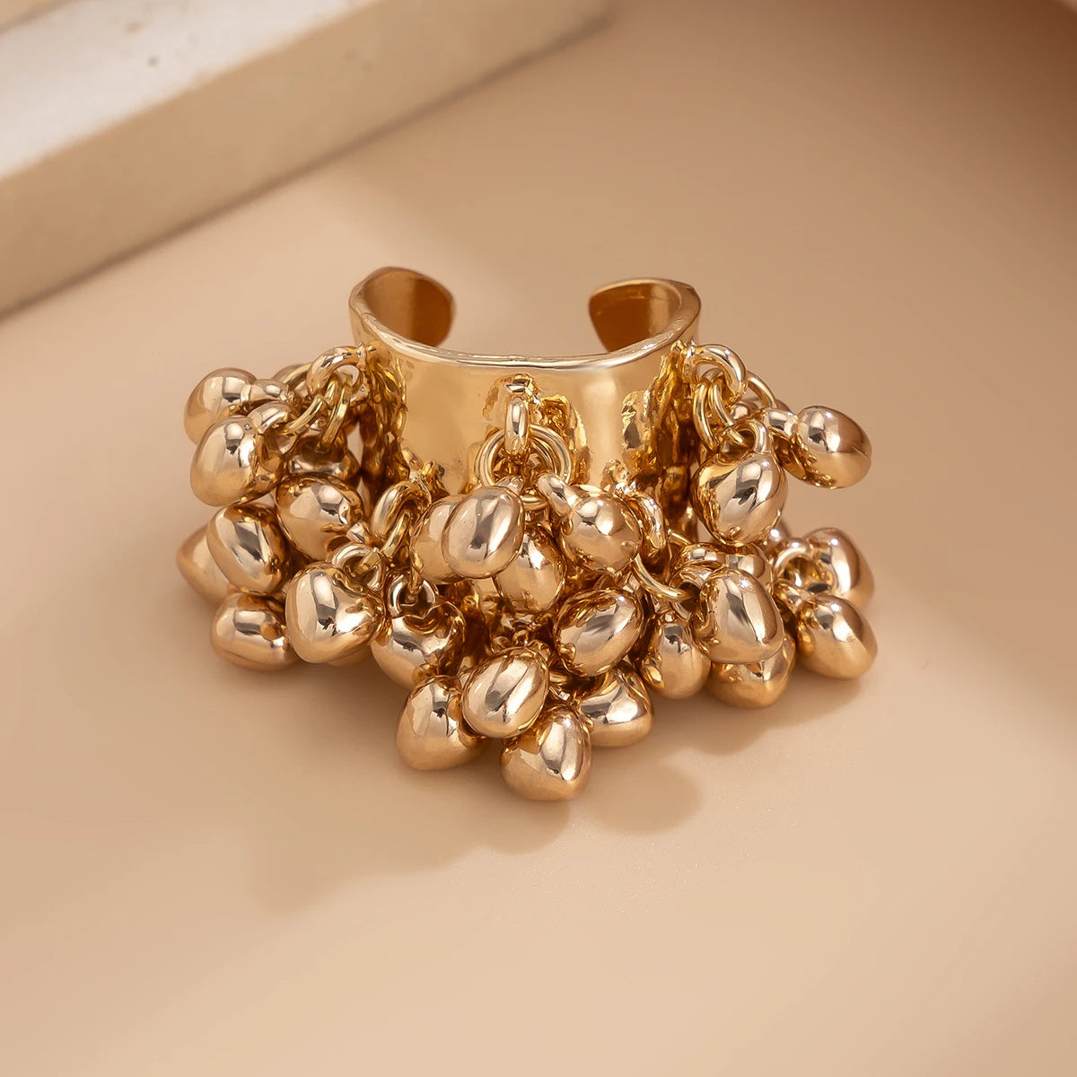 KunJoe Vintage Colourful Natural Stone Beads Open Ring Women Bohemian Imitation Pearl Chunky Wide Finger Rings Party Accessories