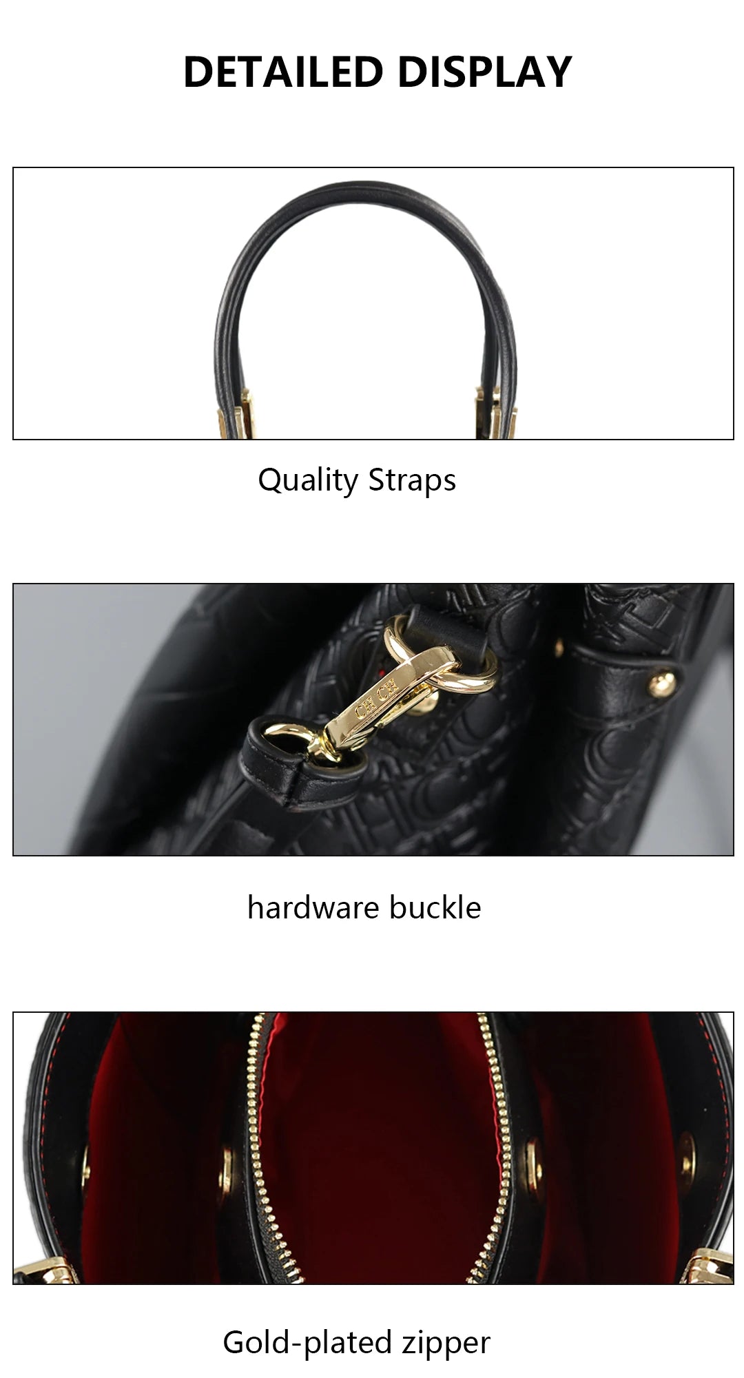 CH Women's Fashion Embossed Handbag Luxury PU Leather Top Handle Crossbody Bag 2026 New Gold Hardware Ladies Shoulder Bag