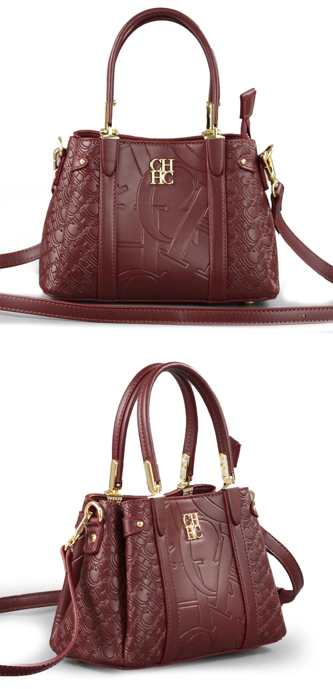 CH Women's Fashion Embossed Handbag Luxury PU Leather Top Handle Crossbody Bag 2026 New Gold Hardware Ladies Shoulder Bag