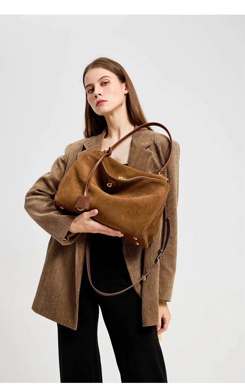 2025 Autumn Winter Women's Suede genuine leather Bag Shoulder Handbag Large Capacity Single Tote Bag Handbag Luxury Designer Bag
