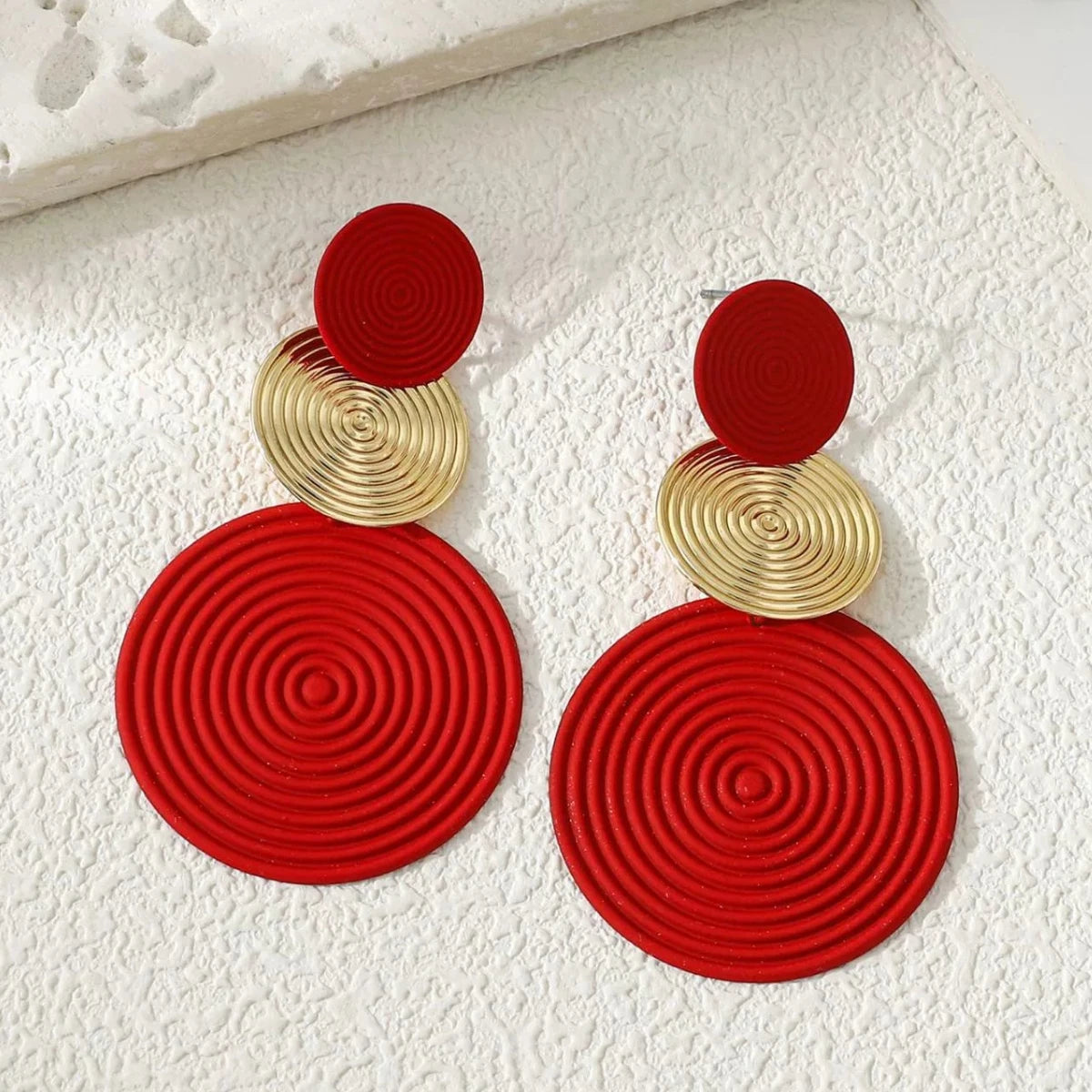 Trendy Stylish Dangle Earrings Trio Circle Design Daily Outfits Party Accessories Fashionable Stuff RED Orange Big Earrings