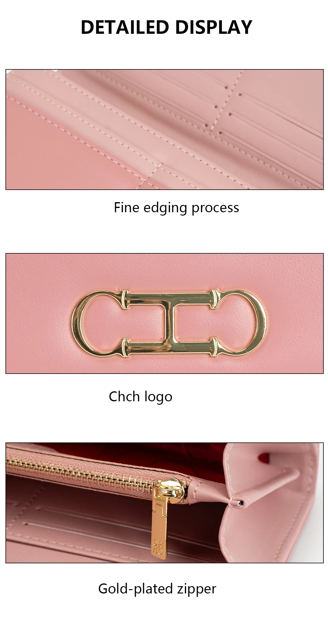 CH Womens Long Wallet Clutch Purse with Gold Metal Logo Large Capacity Card Holder Coin Purse for Ladies