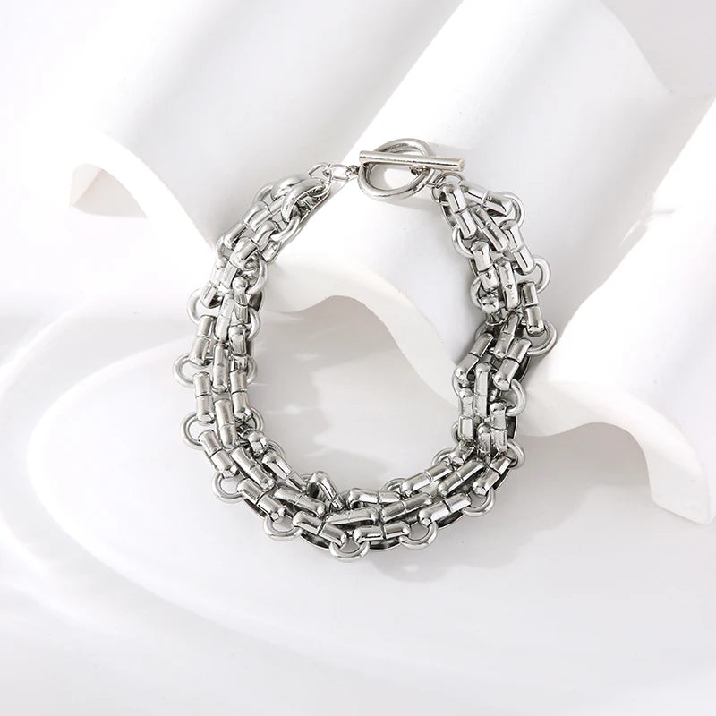 EILIECK 316L Stainless Steel Silver Color Cuban Chain Statement Necklace Bracelet Set Charm Fashion Women Waterproof Jewelry Set