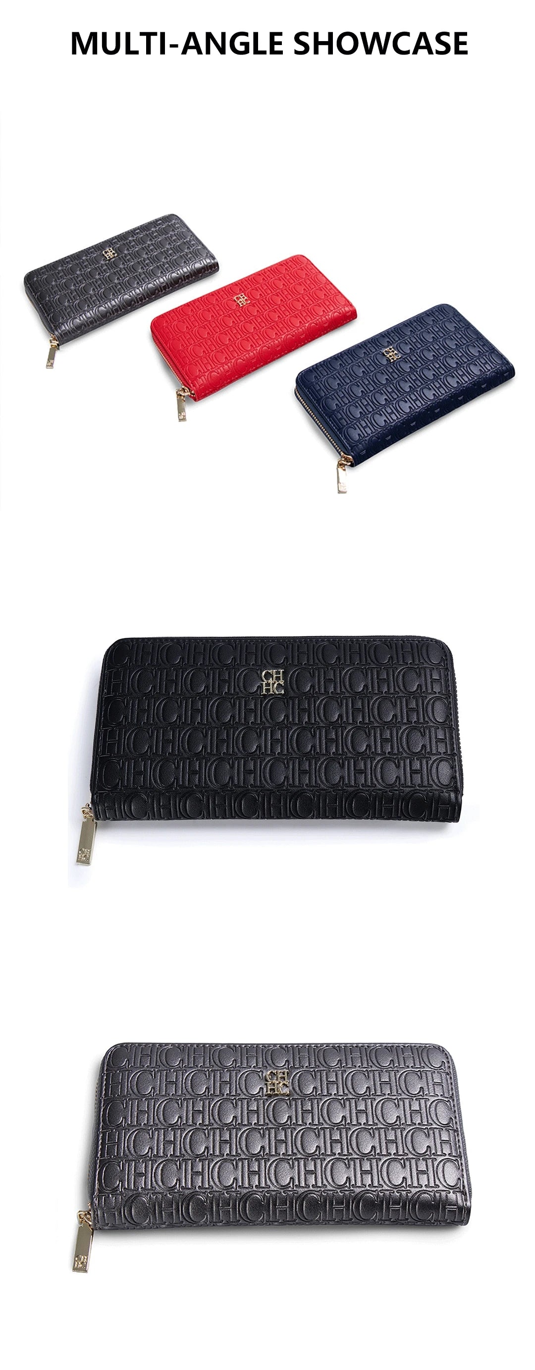CH Women's Luxury Handbags Compact Wallet Minimalist Design with Embossed Initials Women's Coin Purse Portable Leather Wallet