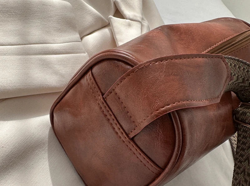 Vintage PU Leather Boston Women Small Handbag and Purse Fashion Designer Crossbody Bag Female Casual Travel Pillow Shoulder Bag