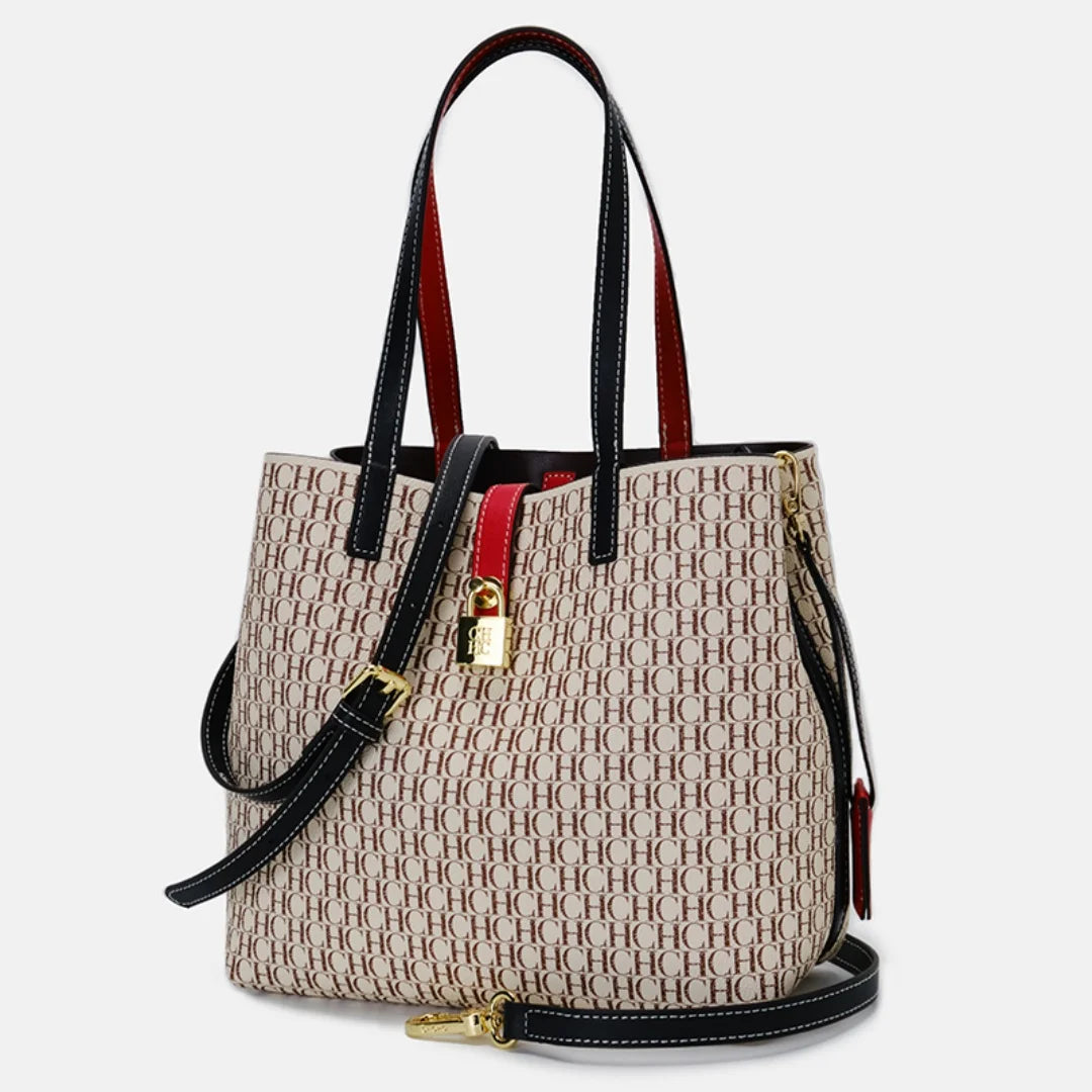 CH Women's Shoulder Bag Simple Large Capacity Letters Print Design Small Metal Accessories Daily Commuter Tote Bag Pure Color
