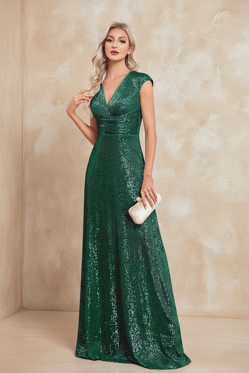 Women Elegant V-neck Mermaid Evening Dress Floor Length Formal Blue Prom Party Gown Sequins Sleeveless Vestidos