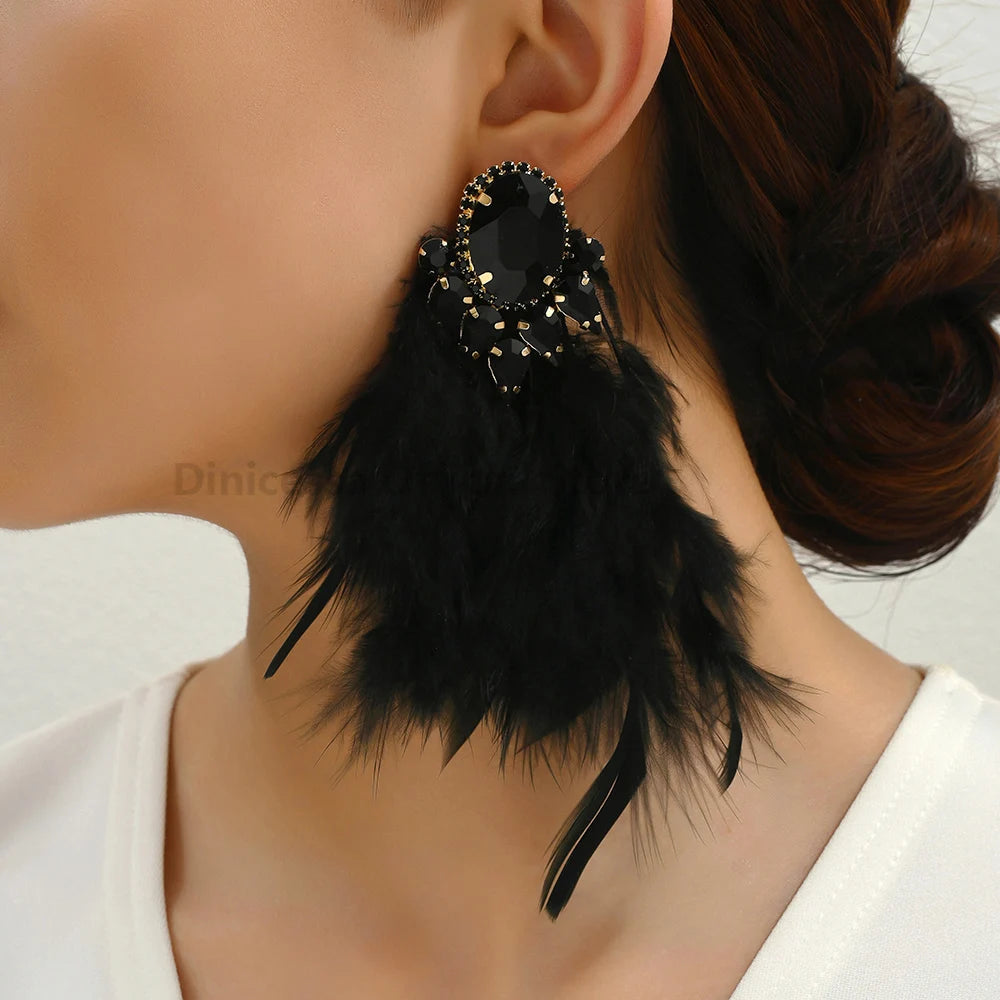 Feather Tassel Charm Elegant Long Dangle Drop Earrings