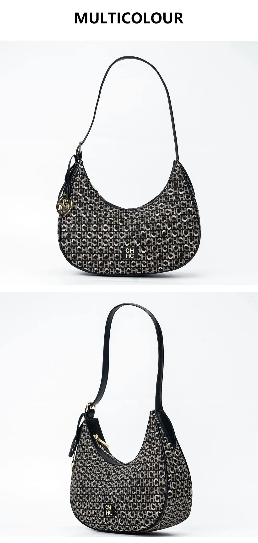 CH Women's Shoulder Bag Monogram Print Chic Retro Bag Spacious Capacity PU Material Letter Printed Design Underarm Bag