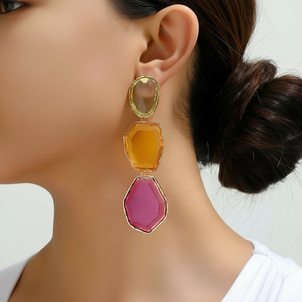 Creative Design Popular Luxury Geometric Resin Charm Long Dangle Drop Earrings For Women Trend Unusual Pendant Jewelry Gift