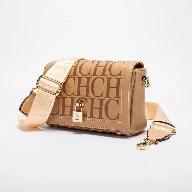 Fashion Design Model Metal Accessories Buckle Women's Shoulder Bag Luxury Brand 2025 New Fashion Solid Colour Printed Head Bag