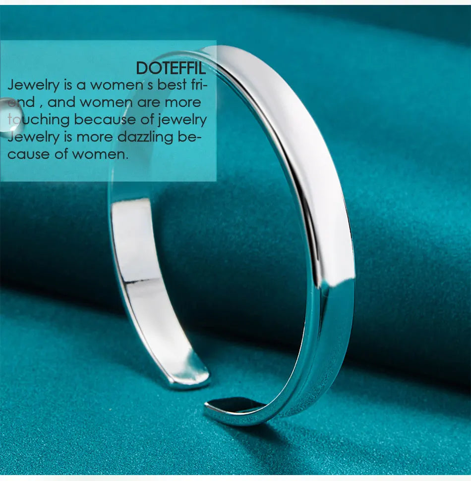 DOTEFFIL 925 Sterling Silver Smooth 8mm Adjustable Bangle Bracelet For Woman Man Fashion Wedding Engagement Party Jewelry