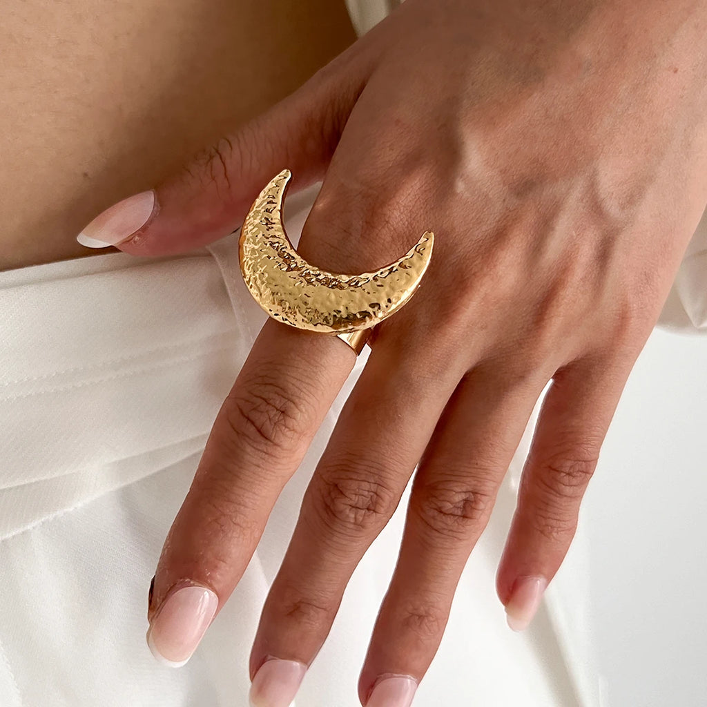 Salircon Exaggerated Vintage Big Starfish Moon Flower Ring for Women Trend Personality Metal Punk Party Finger Ring Jewelry