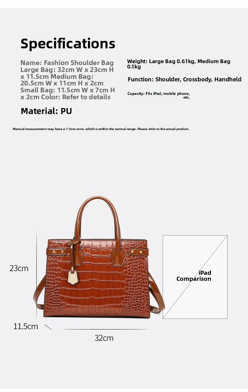 Retro Ladies Three-piece Set Mother-daughter Crossbody Bag Crocodile Pattern Texture Single-shoulder Hand-held Diagonal Bag