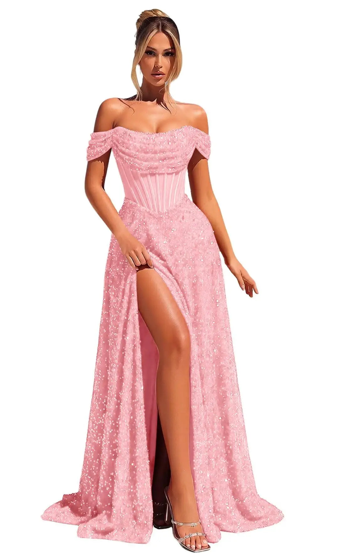 Customized Sparkly Sequins Prom Dresses for Women Off Shoulder Strapless A Line Formal Evening Dress with Side Slit