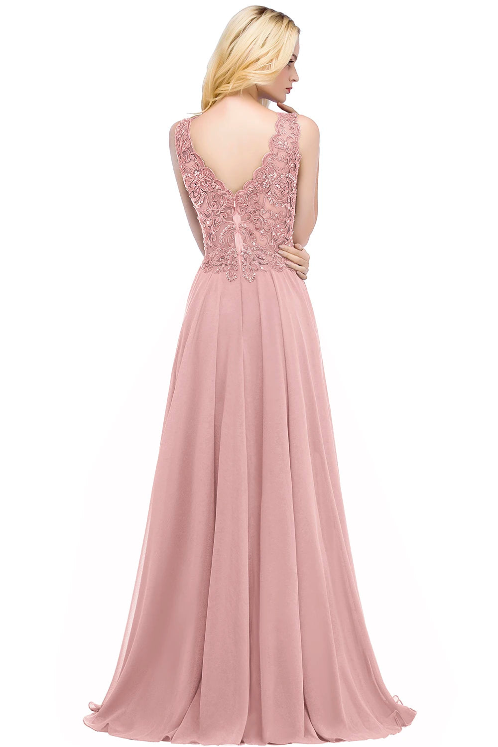 Navy Blue Chiffon Lace Beaded Evening Dresses V Neck Crystal Sleeveless Elegant Formal Party Prom Gowns Vestido De Fiesta Bride