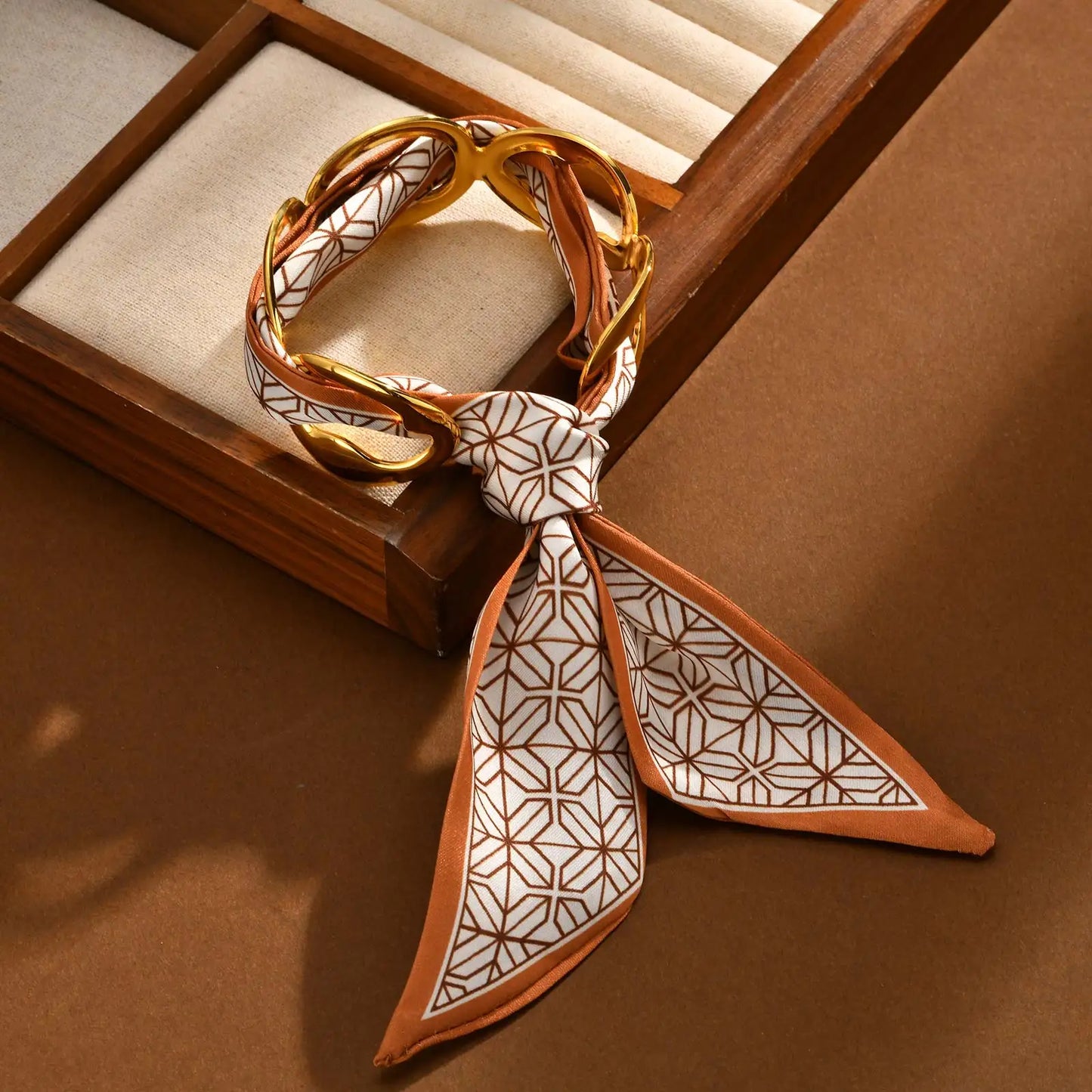 Luxury Simulated Silk Printed Silk Scarf Cuff Bracelet for Women,Stainless Steel Hollow Open Cuff Bracelets,Vintage Jewelry Gift
