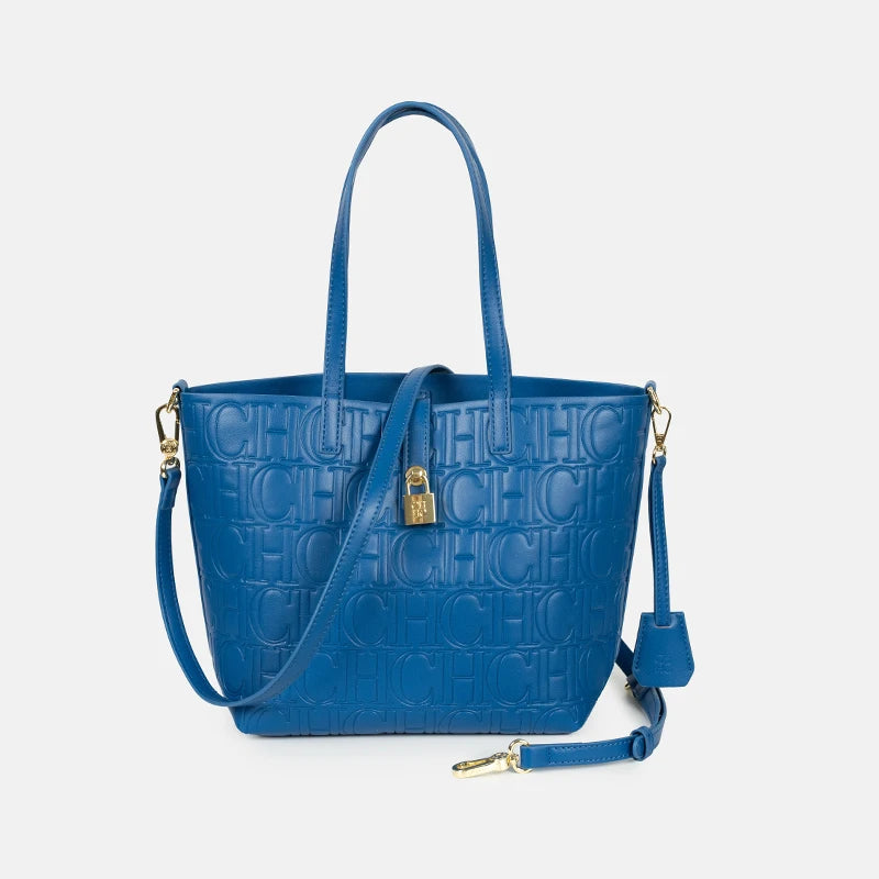 CH Embossed Monogram Tote Handbag Detachable Crossbody Strap Gold Lock Hardware Daily Fashion Women Bag