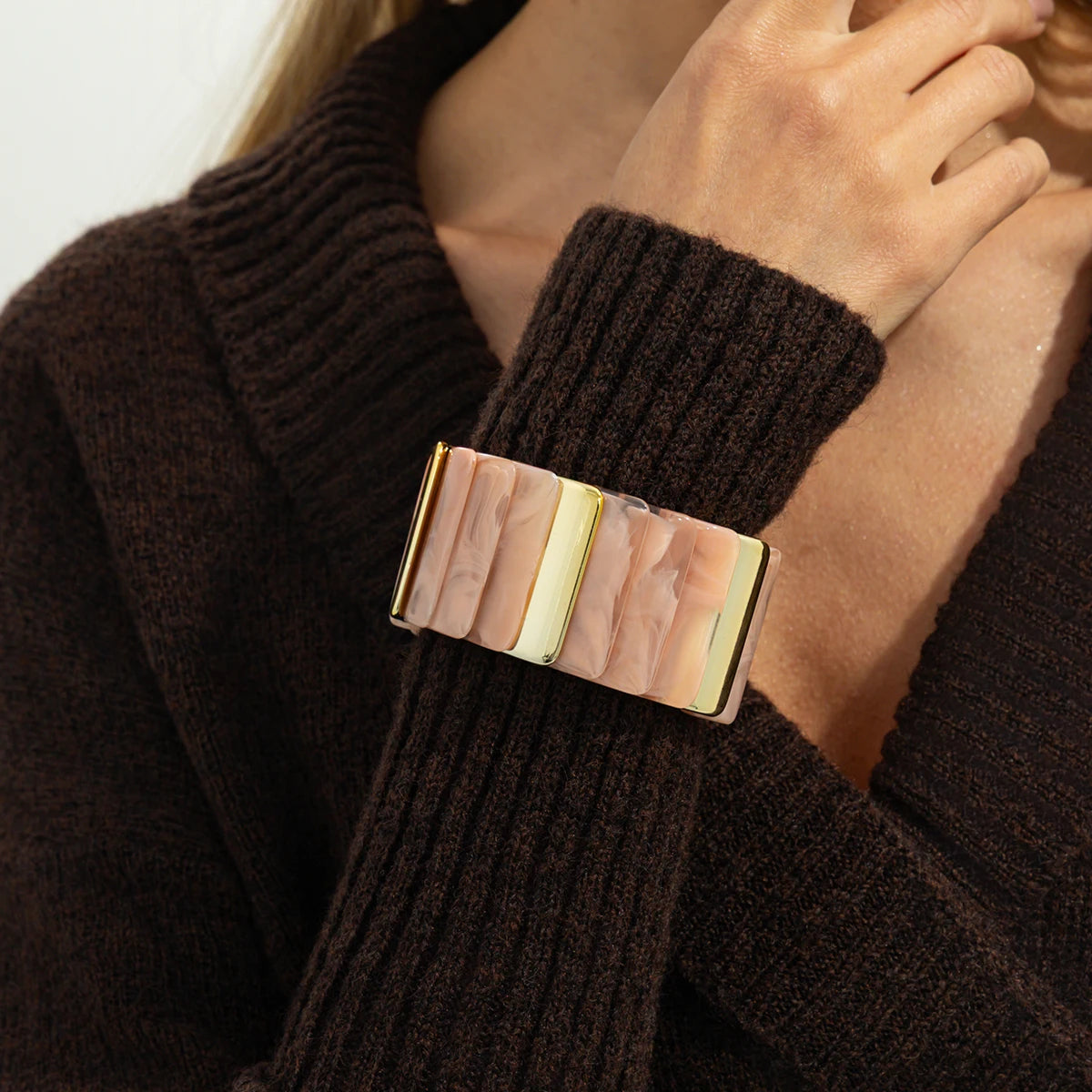 Salircon Vintage Acrylic Amber Elastic Geometric Bracelets Women Trendy Stretchy Resin Splice Cuff Bangles Couple Jewelry 2026