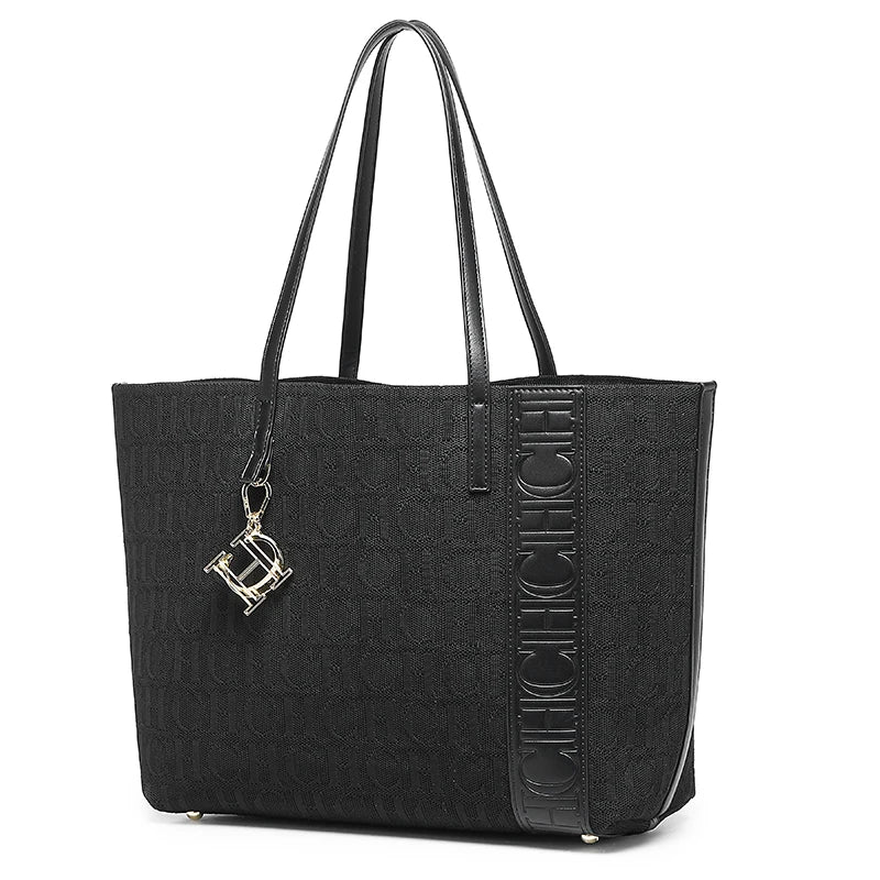 CH Fashion Women's Large Capacity Tote Bag Monogram Embossed Handbag with Metal Daily Commute Work Shoulder Bag