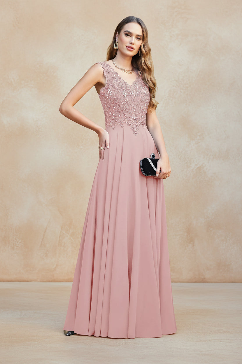 Navy Blue Chiffon Lace Beaded Evening Dresses V Neck Crystal Sleeveless Elegant Formal Party Prom Gowns Vestido De Fiesta Bride