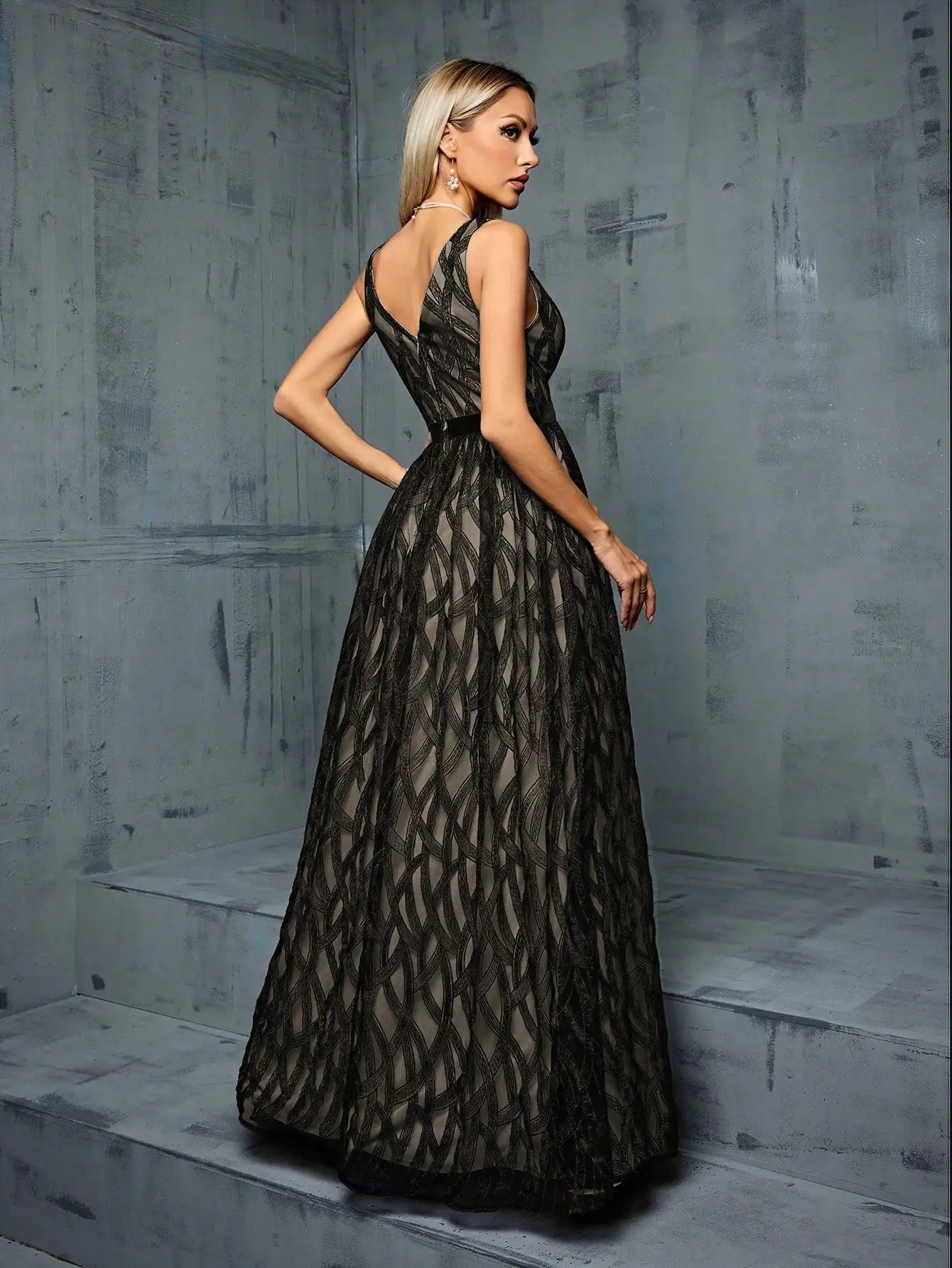 V-Neck Embroidered Lace Maxi Dress