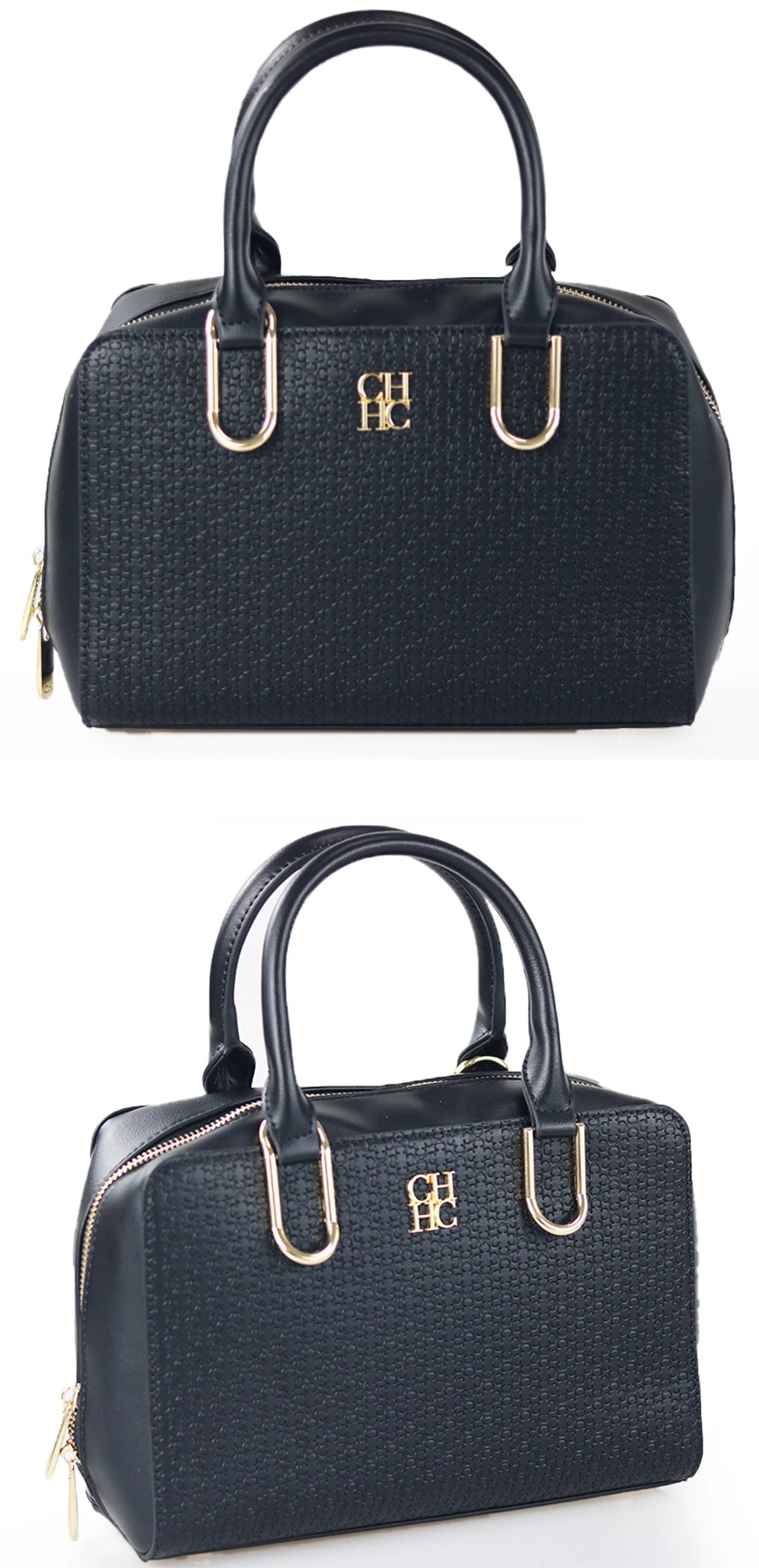 CH Luxury Boston Bag Women Woven Texture PU Leather Top Handle Handbag Metal Hardware Zipper Shoulder Bag for Daily Commute