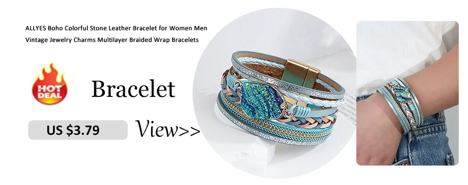 ALLYES Vintage Hollow Round Weave Leather Bracelet for Women Men Ethnic Pattern Multilayer Wrap Wide Bracelets Boho Jewelry