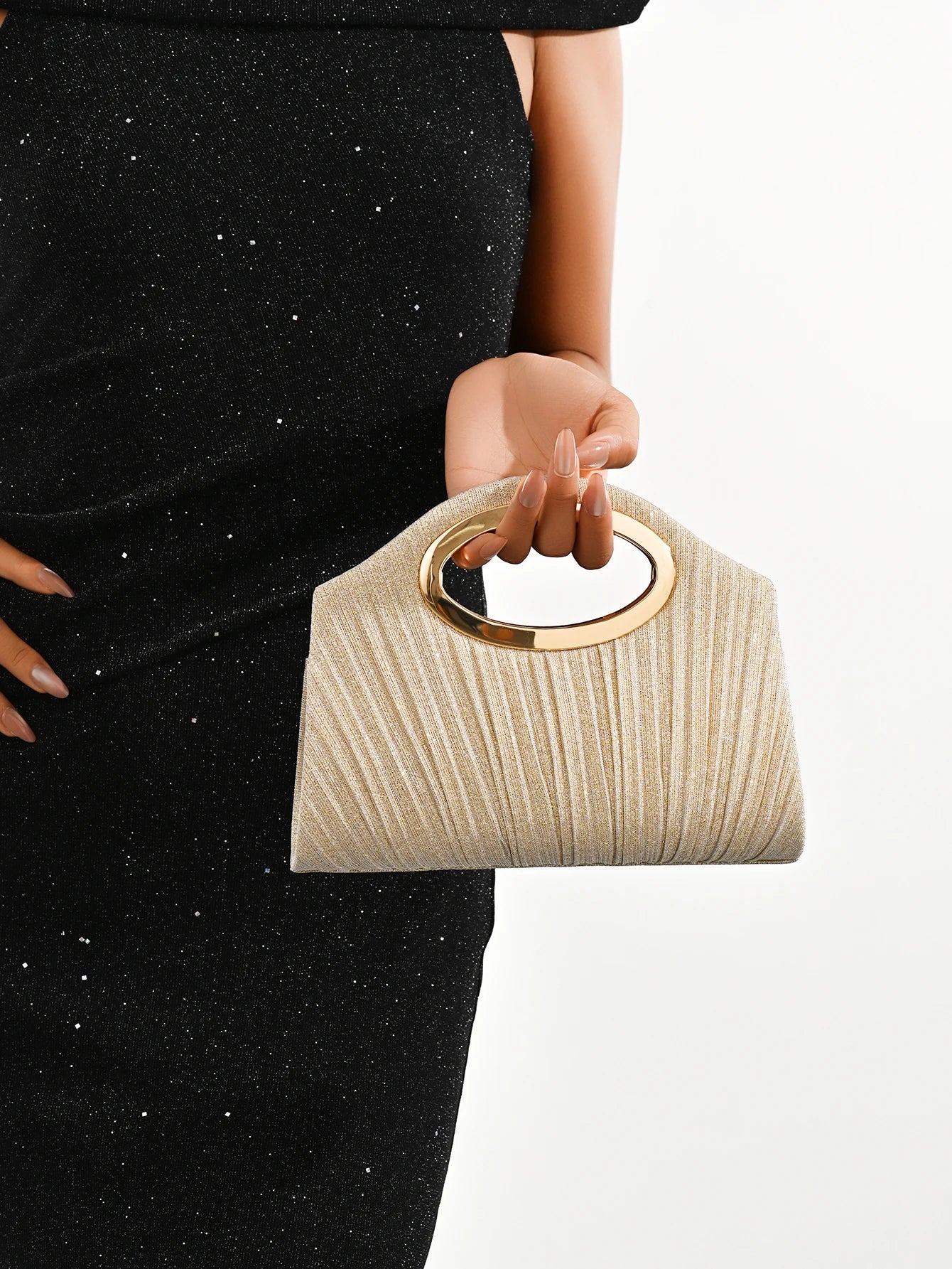 Glittered Evening Bag with Pleats, Women's Single Shoulder Crossbody Chain Bag, Fashionable and Versatile