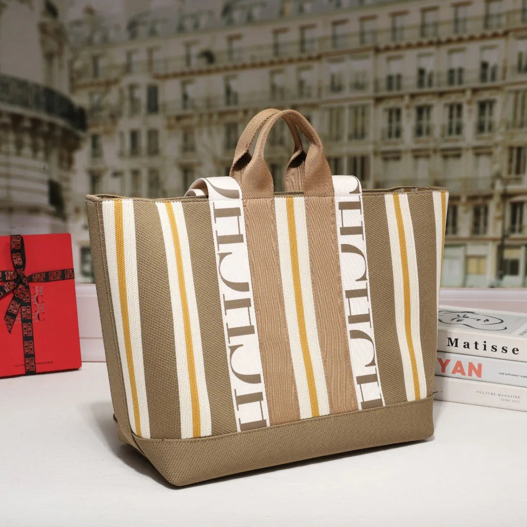 Women's Tote Bag Simple Stripe Design Women's Shoulder Bag Letter Print Large Capacity Commuter Style Classic Ladies Crossbod